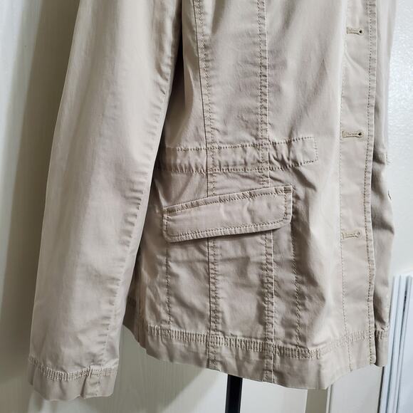 Eileen Fisher Lightweight Jacket Ruffle Collar Tan Field Jacket Stretch Medium - Picture 5 of 13
